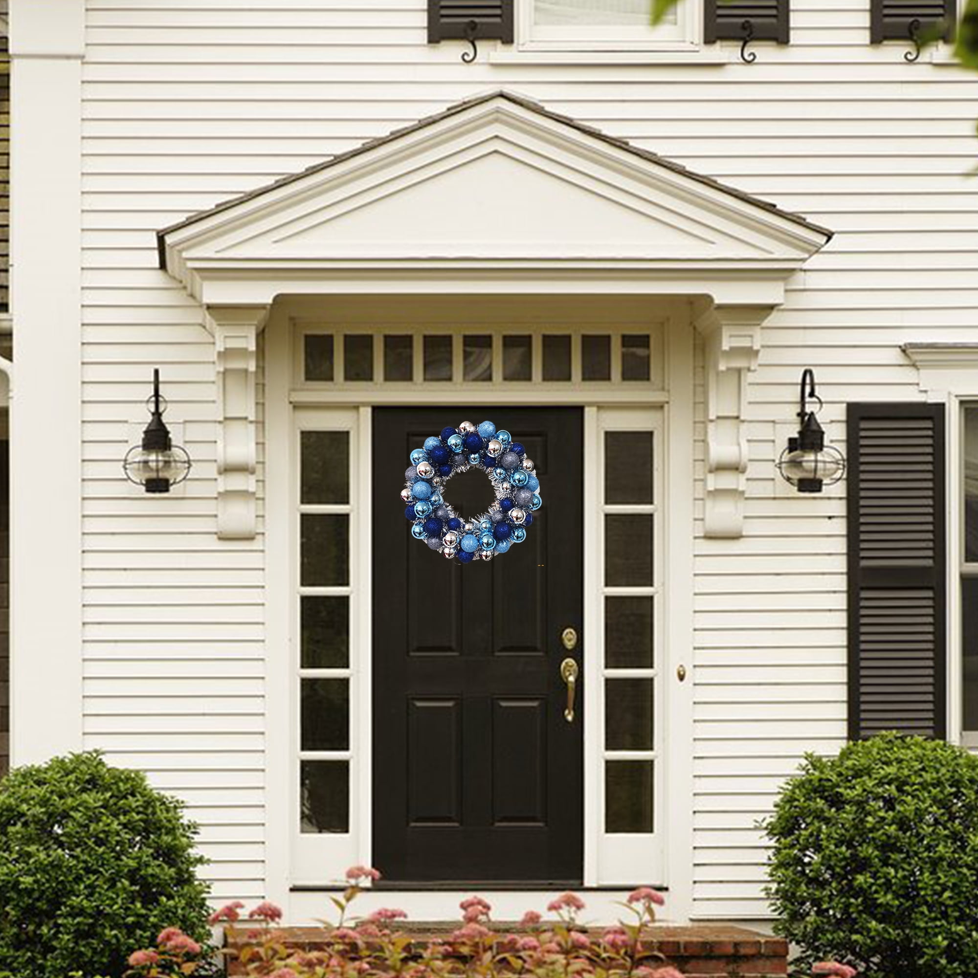 16 in Holiday Time Blue & Silver Round Ball Christmas Tinsel Wreath, HOLIDAY TIME PL 16`` CMAS BLUE WRTH