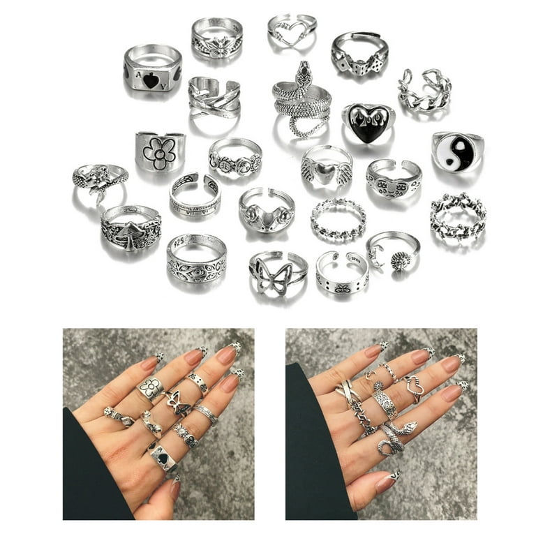 Pack of 24 Delicate Silver Rings Set For Men And Women With Pack of 24 Delicate Silver Rings Set For Men And Women With