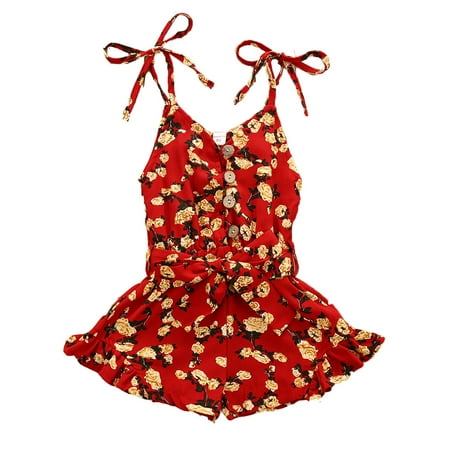 

OVTICZA Baby Toddler Clothes Button Bowknot Jumpsuit for Girls Sleeveless Romper Red 110