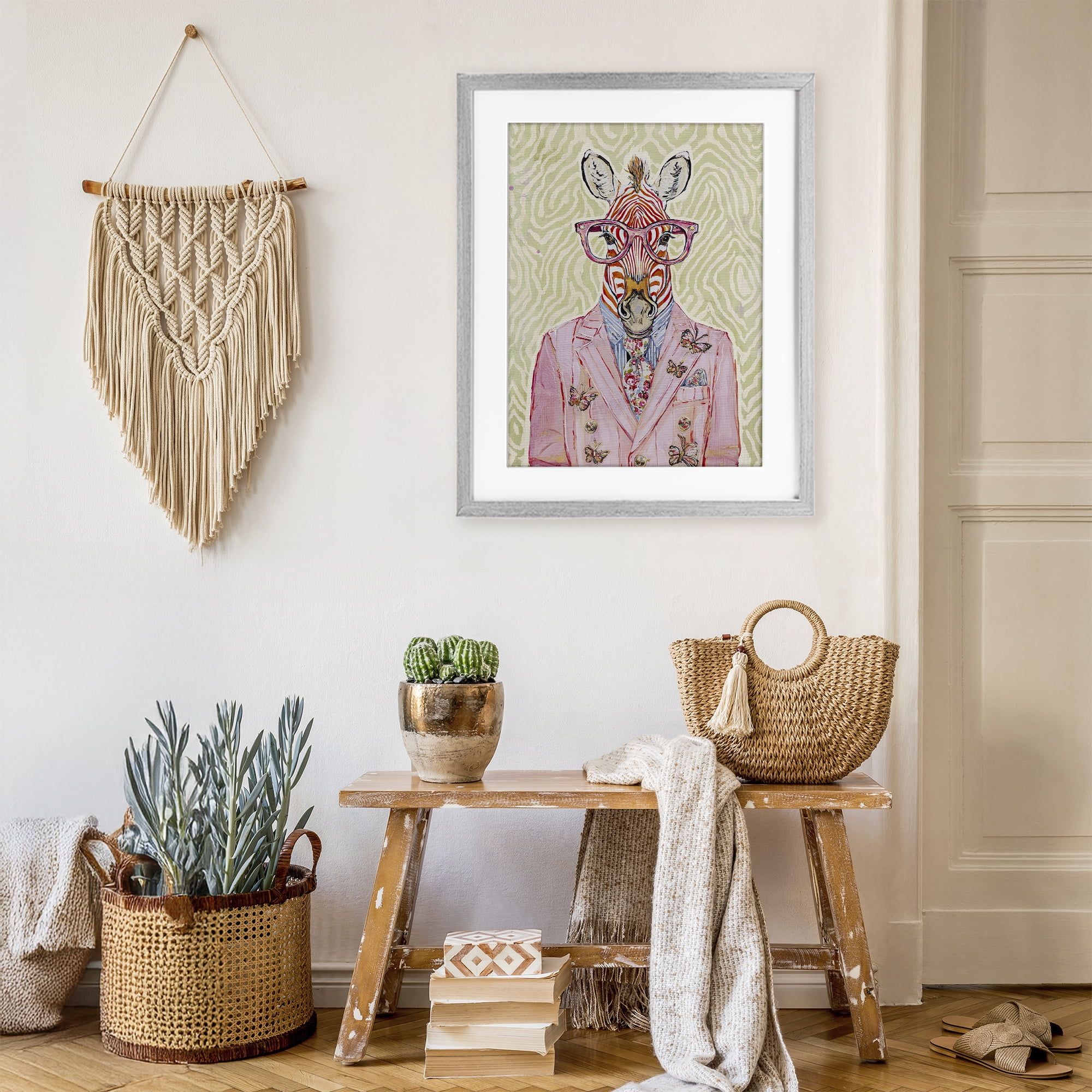 Stupell Industries Pink Zebra over Green Gray Framed Print Under Glass, design by Svetlana Aleynikova