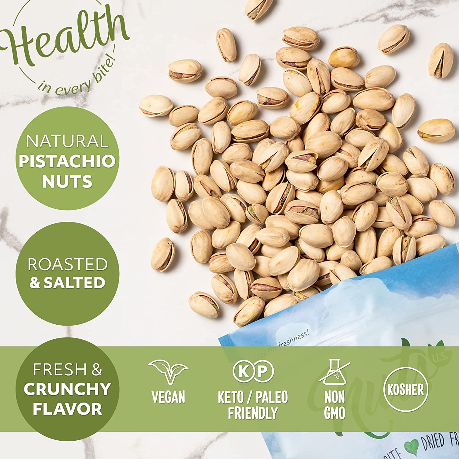Pistachios, California Roasted Salted 2 Pounds Bulk Bag inshell
