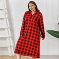thumbnail image 6 of ebukurty Plus Size Nightgowns for Women Soft Long Sleeved with Pockets Red Checkered Nightshirts, Sizes 1XL-4XL, 6 of 12