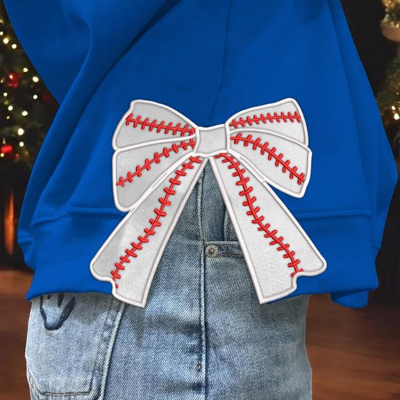 Baseball Side Bow Appliqué Sweatshirt Design for Machine Embroidery Classic Bow Heirloom bow satin stitch applique embroidery design file