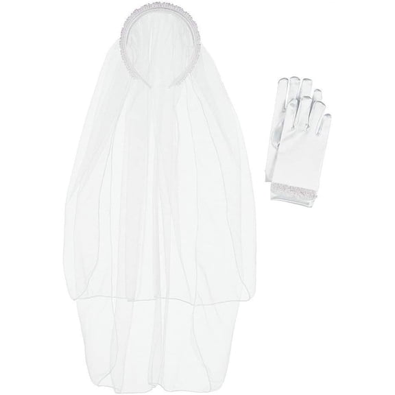 Bonnie Jean First Holy Communion Veil and Gloves Set with Pearl and Sequin Trim