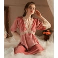 thumbnail image 3 of SWSMCLT Women's Soft Pajamas Sexy Pjs Comfy 3/4 Sleeve Loungewear Thin Winter Velour Lightweight Fall Lace Pink Large, 3 of 5