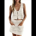 thumbnail image 1 of Conjunto de Dos Piezas de Crochet para Mujer, con Escote en V, Sin Mangas, con Lazo Frontal, Minifalda Playera, Color Albaricoque, Talla S, 1 of 7