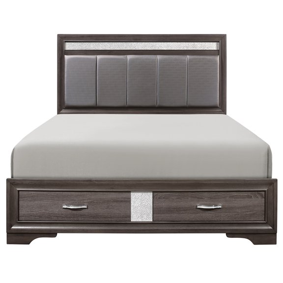 Contemporary Gray Queen Bed With Silver Glitter Headboard, Upholstered And Bedroom Storage Platform Storage, Headboard For