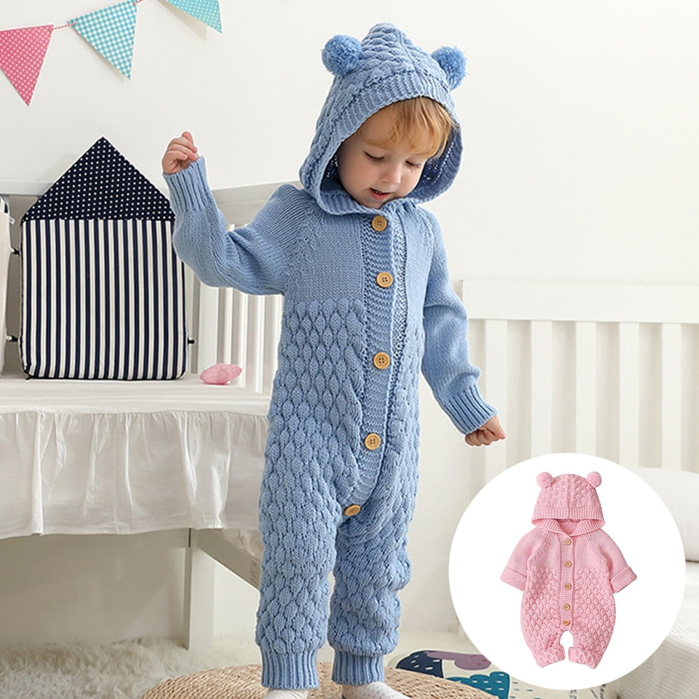 1 pcs Baby Boy Girl Knitted Romper Outfits Infant Hoodie Sweater Bear Jumpsuit Overalls One piece Bodysuit Outerwear Walmart