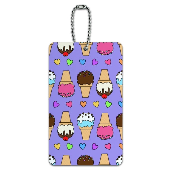Ice Cream Pattern with Rainbow Hearts Luggage Card Suitcase Carry-On ID Tag