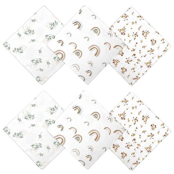 Winreal 6pack Baby Muslin Washcloths for Unisex 100% Cotton Wash Cloth Set for Baby Face Body Comfy and Soft for Newborn Infants Kids Girls and Boys