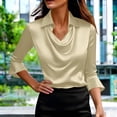 thumbnail image 4 of Womens Long Sleeve Yops 3/4 Sleeve Cowl Neck Satin Elegant Work Blouse Tops Summer Tops, 4 of 6