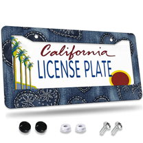 1 Pcs Denim hearts License Plate Frame, License Plate Cover for Car Decorative Parts, Aluminum License Plate Bracket Holder Rust-Proof Weather-Proof for US Standard Car