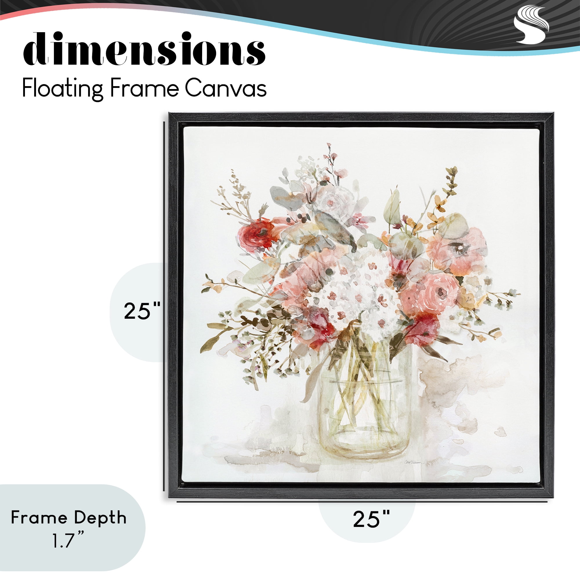 Stupell Industries Soft Blush Botanical Bouquet Black Framed Floater Canvas Wall Art, design by Carol Robinson