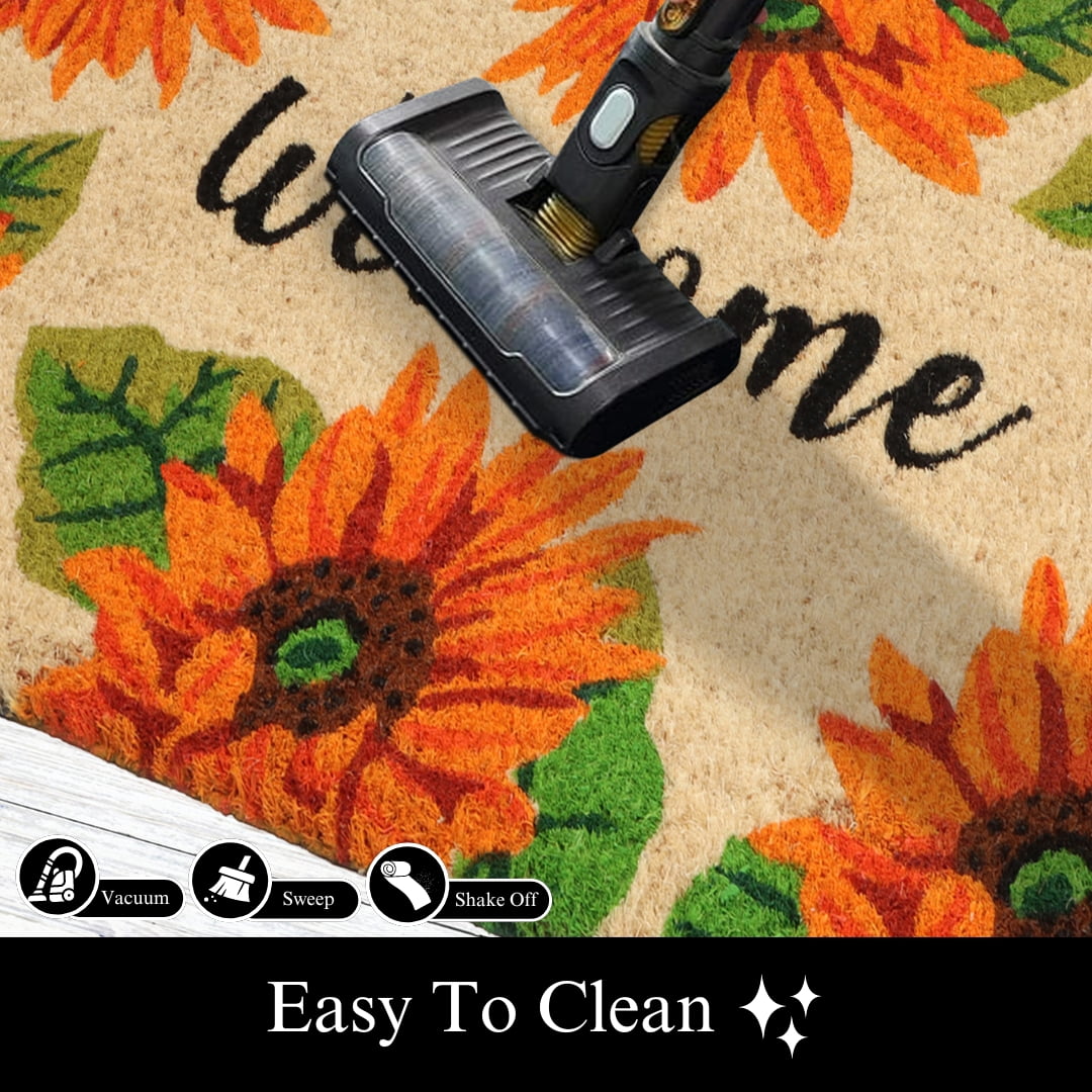A1HC Natural Coco Coir Doormat, Orange Sunflower, 18"x30", Durable Outdoor Welcome Mat, Non-Slip, Easy to Clean, Pet Friendly