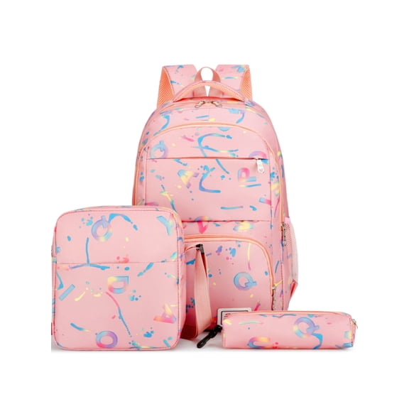 Raistyw School Backpack Set 3PCS with Lunch Bag and Pencil Case, Cute Pink Girls School Bookbag Lightweight Girls Backpack, Multi Pocket, Pink