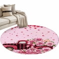 thumbnail image 2 of Round Area Rug 4 Ft, Valentine's Day Washable Non-Slip Circle Carpet for Living Room/Bedroom, Romantic Love Roses Truck Ombre Pink Low-Profile Crawling Mats Collection Rugs for Indoor, 2 of 7