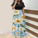 thumbnail image 1 of Puntoco Vestido De Mujer De Manga Corta Con Estampado Floral Estilo Resort Falda Larga De Manga Corta Y Cuello Redondo Negro Xxl,Regalos Para Mujer Joven, 1 of 5
