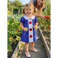 thumbnail image 5 of RUINIXCW Toddler Baby Girl Back to School Dress Kids Kindergarten First Day of School Outfits Toddler Girl Summer Fall Dress Puff Short Sleeve Doll Collar Apple Bow Embroidery Ruffle Trim Dress, 5 of 9
