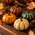 thumbnail image 4 of Artificial Mini Pumpkins Fake Pumpkins Decor Halloween Tabletop Decoration Autumn Harvest Centerpieces Small Decorative Pumpkins Assorted Colorful Gradient Multi-Pattern Sturdy Stems, 4 of 5