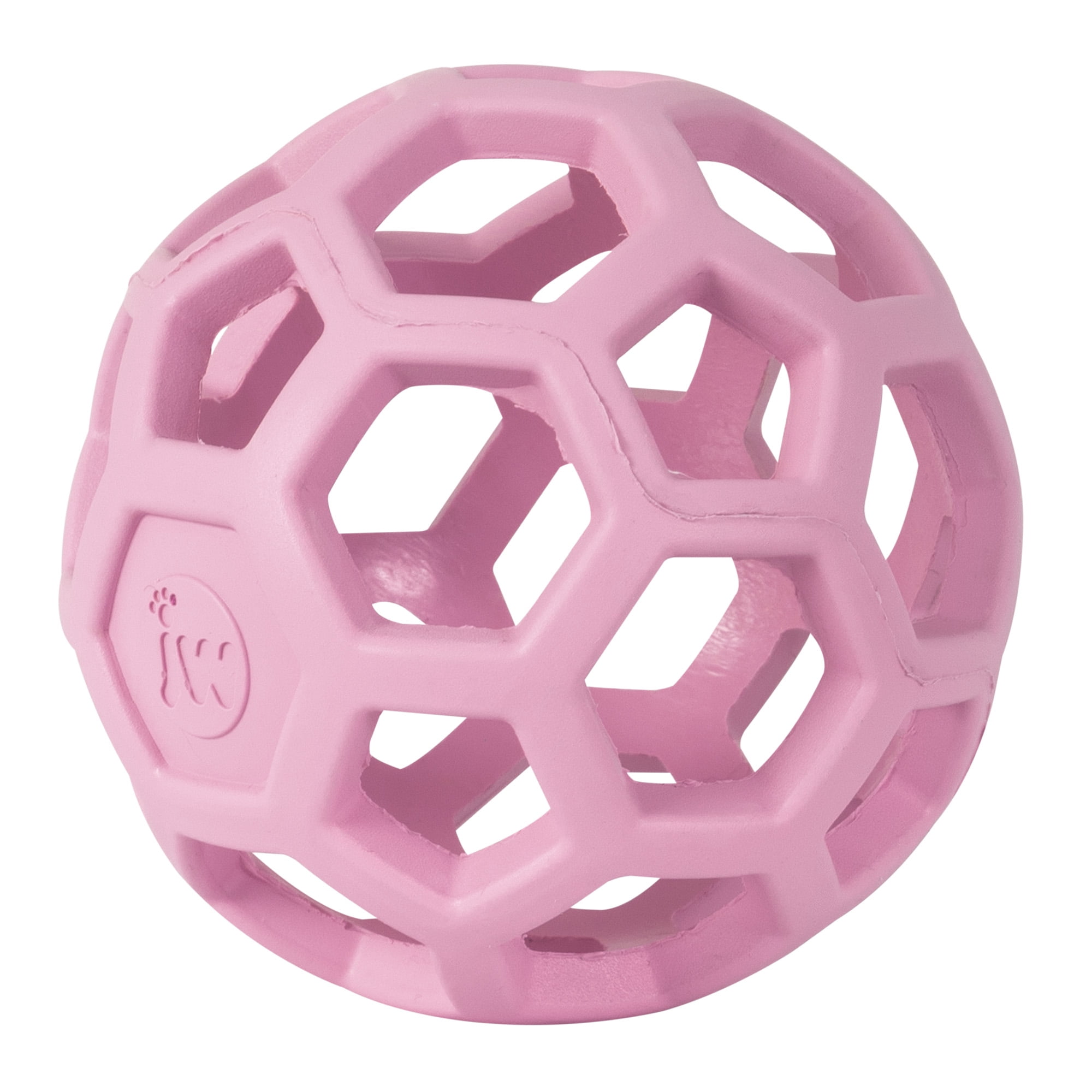 JW HOL-ee Roller™ Tug and Fetch Treat Dispenser Puzzle Ball Dog Toy, Natural Rubber, Medium 4.5" for Dogs 20 to 60 lb, Pink, Pack of 1