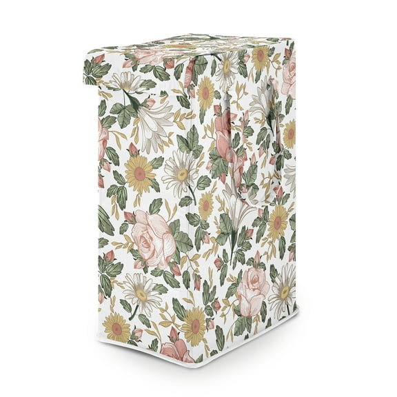 Sweet Jojo Designs Vintage Floral Pink Green and Yellow Foldable Laundry Hamper with Handles