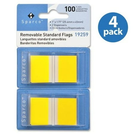 (4 pack) (4 Pack) Sparco, SPR19259, Removable Standard Flags Dispenser, 100 / Pack, Yellow