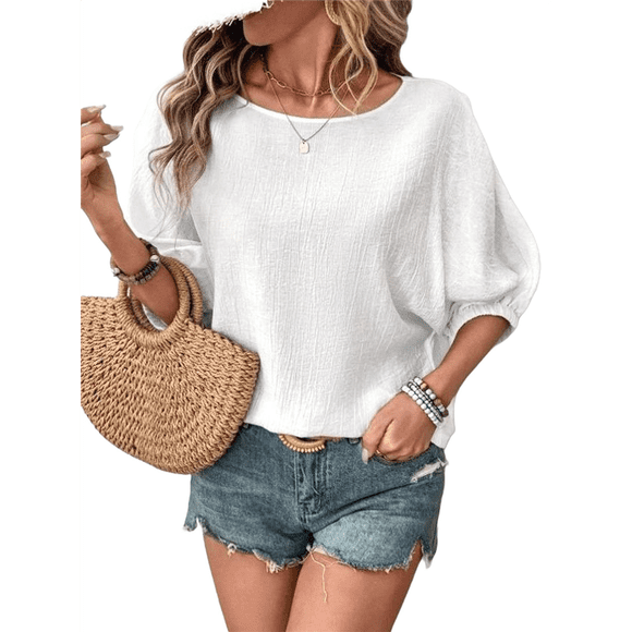 Camisetas de 3/4 para Mujer, Blusas Básicas de Cuello Redondo para Negocios. XL