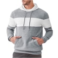thumbnail image 5 of Mens Hooded Sweatshirt Drawstring Plaid Jacquard Color Block Long Sleeve Hoodies Casual Slim Fit Sweaters Tops with Pocket Light Gray M, 5 of 6