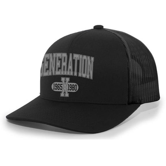 Trenz Shirt Company Mens Gen X Hat Generation X 1965-1980 Mesh Back Trucker Hat, Black/Black