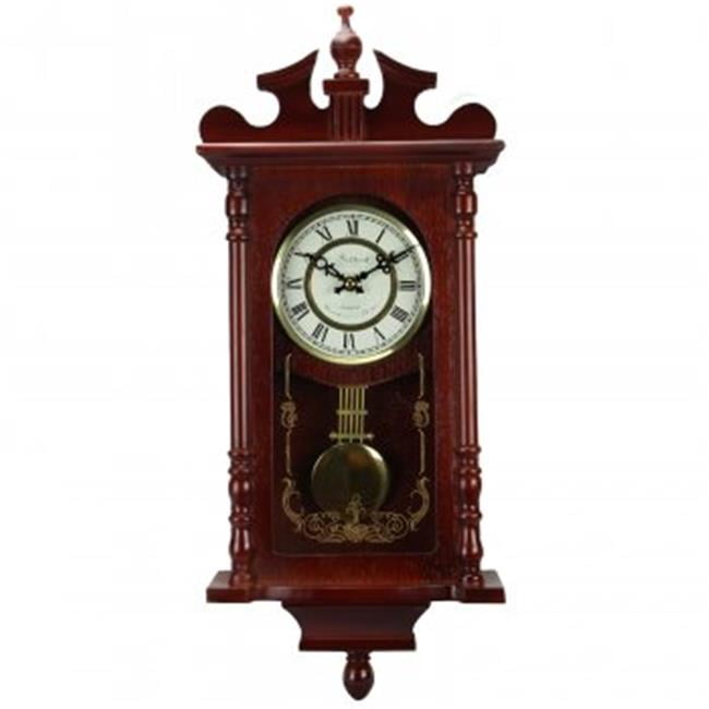 Bedford Grandfather Weathered Cherry Wood 25" Wall Pendulum Clock 4 Chimes 