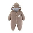 thumbnail image 2 of Staki Fall Outfits Baby Girl Baby Girl Fleece Jumpsuit Winter Bear Hooded Romper Cute Romrper for Girls(Coffee,3-6 Months), 2 of 6