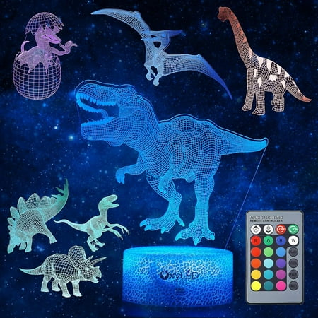 

Shxx 5 Pcs Dinosaur Night Light For Kids - Attoe 3d Dinosaur Toys Dimmable With Remote Control & 16 Colors Changing & Smart Touch Rechargeable Bedsid