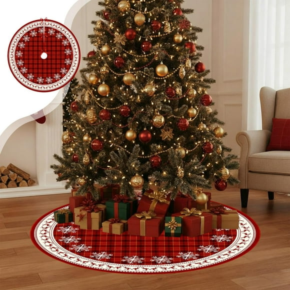Boovnll Christmas Tree Skirt, Christmas Printed Tree Skirt Snowflake Reindeer Digital Christmas Tree Surround Polyester Ornament Decoration, Tree Skirt, Christmas Decorations