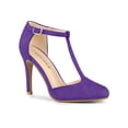 thumbnail image 1 of BLISSFUL STEP Chaussures pour Femmes Bout Rond Talon Aiguille Sandales à Bride en T Violet 6,5, 1 of 7