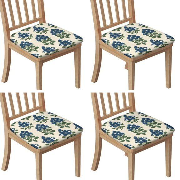 Blue Floral Pattern Seat Covers for Dining Room Chairs Set Of 4,Stretch Printed Washable Chair Seat Cover with Elastic Ties and Button,Removable Waterproof Couch Cushion Covers