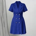 thumbnail image 3 of Dvprdro Womens Work Office Mini Dress Collared Short Sleeve Double Breasted Button Slim A Line Dress Solid, 3 of 8