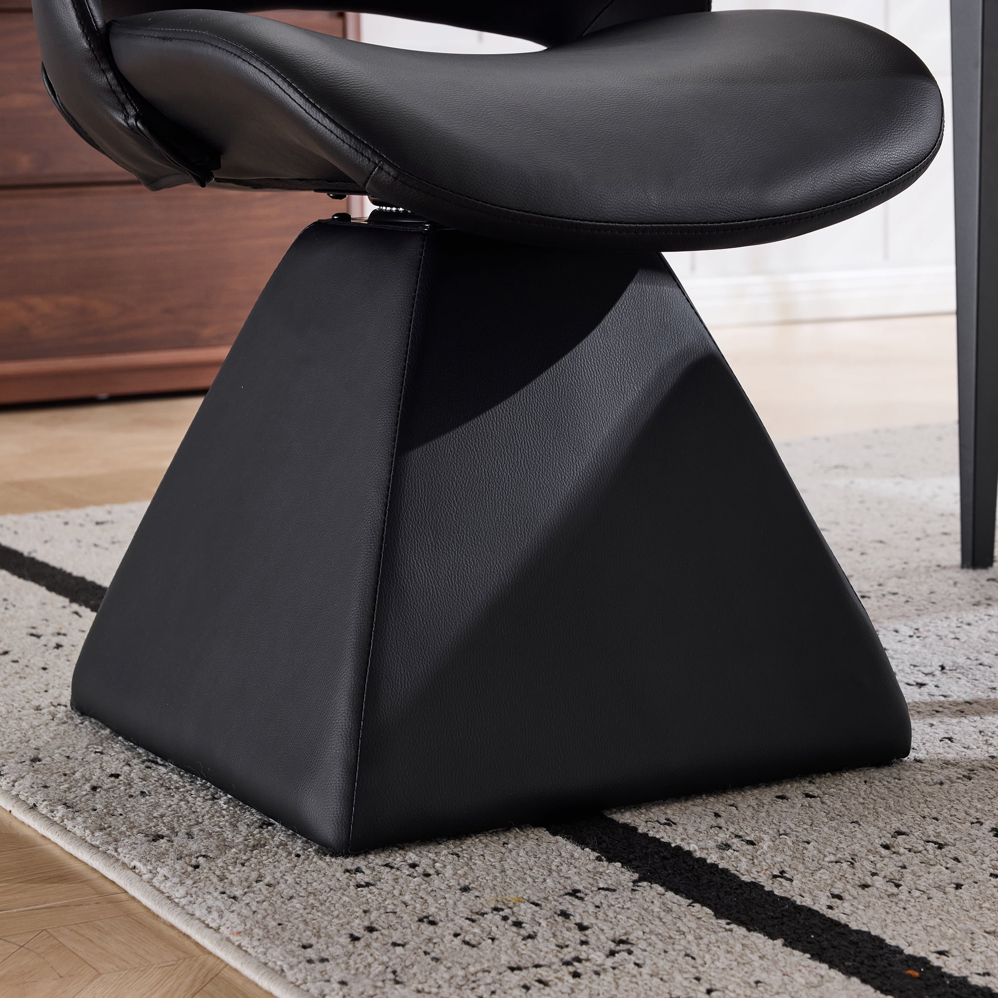 HOQBN Modern Swivel Dining Chair with Faux Leather, 360-Degree Upholstery Dining Chair with High Curved Back for Kitchen, Dining Room,Black
