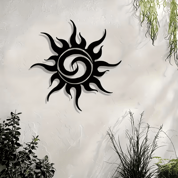 Sunburst Metal Wall Art, Black Iron Indoor Outdoor Wall Decor