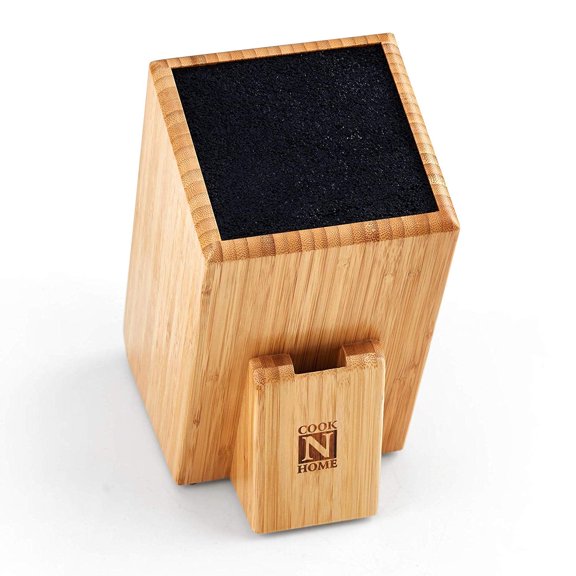 Cook N Home Bamboo Knife Storage Block without Knives, 5.5x5.5x10-inch Universal Knife Holder Organizer Countertop Butcher Block Knife Stand