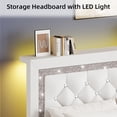 thumbnail image 3 of 4 EVER WINNER Twin Bed Frame with Storage Headboard, Faux Leather Bed Frame with Diamond Tufted Headboard and LED Lights, Wooden Slats Support, Noise Free, No Box Spring Needed, Easy Assembly, White, 3 of 6
