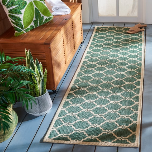 Safavieh Courtyard Estelle Geometric Indoor/Outdoor Runner Rug, Dark Green/Beige, 2'3" x 10'