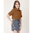 thumbnail image 3 of Moomaya Women Printed Short Sleeves Crop Shirt, Collared Neck Short Boxy Shirt Top, 3 of 8