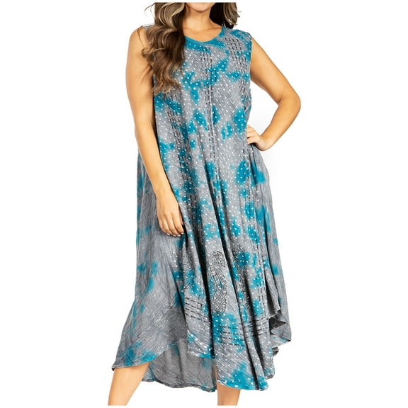 Sakkas Starlight Fourth Women's Tie Dye Caftan Tank Dress/Cover Up Beach Kaftan - 43-Turquoise - One Size