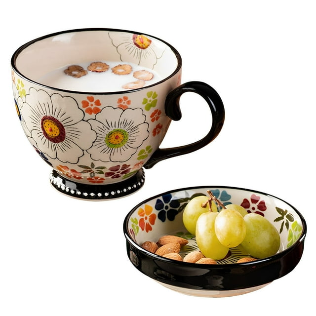 Qeeadeea Soup Mugs With Handles, Ceramic Bouillon Cups, Small Breakfast Bowl, Soup Bowl With Lid, Cereal Bowl With Lid-colorful-5inch, 17oz