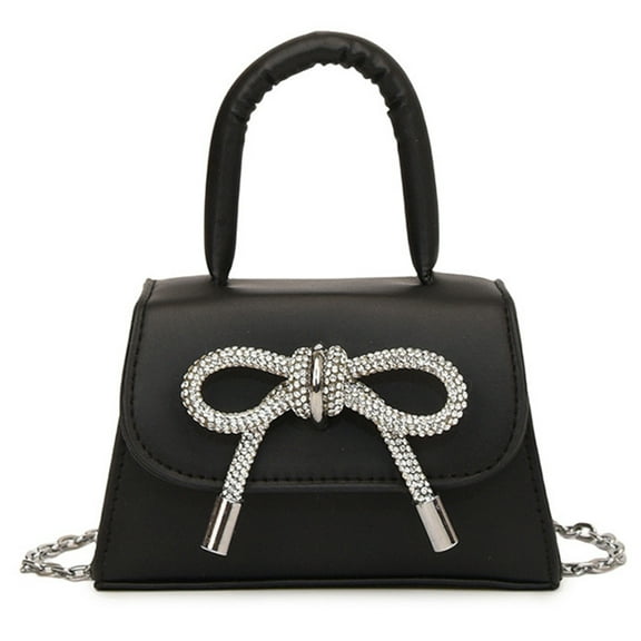 Stylish Bowknot Small Handbag with Chain Strap Solid Color PU Women's Shoulder Bag Crossbody Purse