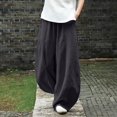 thumbnail image 5 of Tittly Palazzo Pants Baggy Pants Women Cotton Pants Wide Leg Pants Casual Loose Drawstring Harem Pants Cotton Pants for Women Pants for Women Trendy Grey XL, 5 of 6