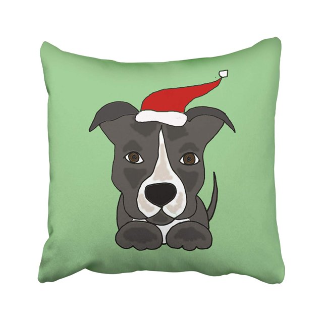 Funda de Cojín ABPHQTO Navidad Pitbull Gris con sombrero de Papá Noel 45x45 cm
