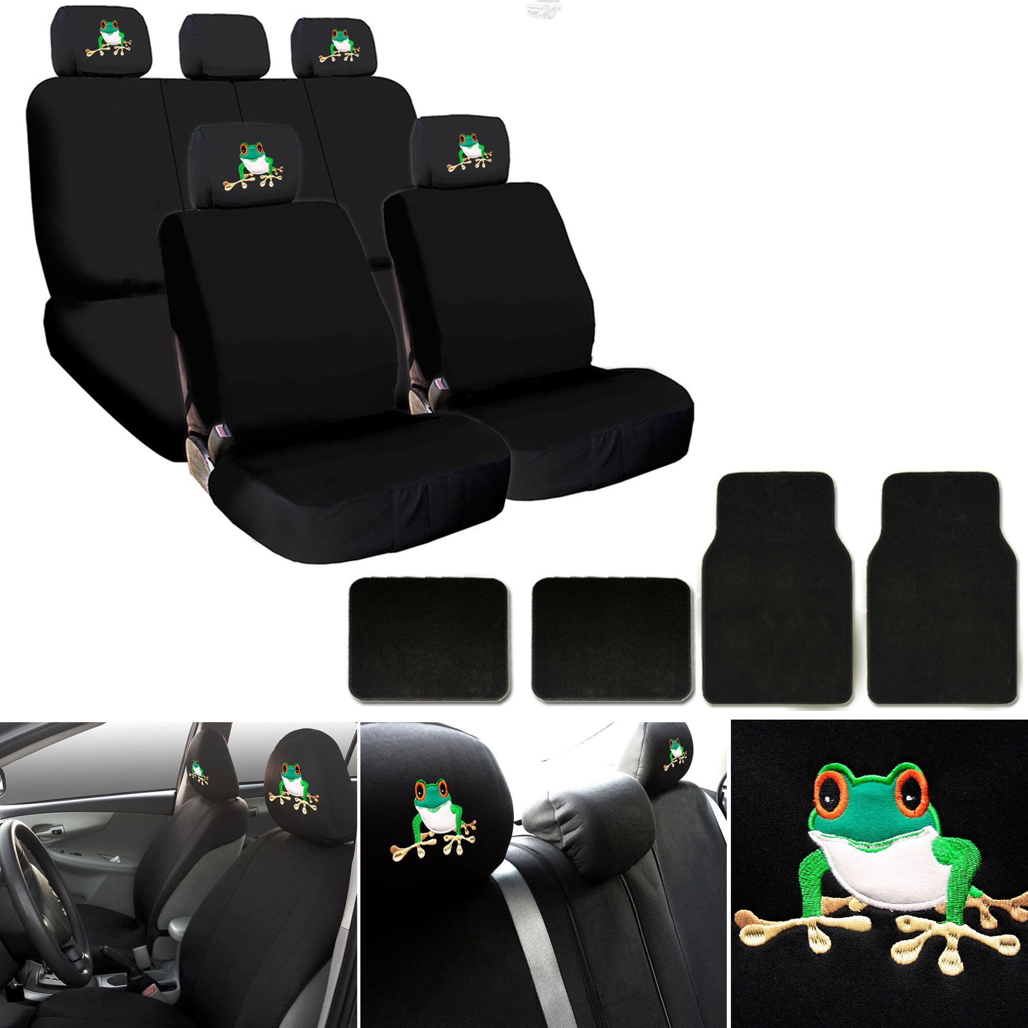 New Bundled 4X Frog Logo Car Seat Headrest Covers Seat Covers And Floor Matts Accessory