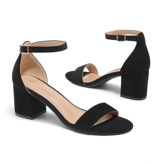 Rexoro Women Chunky Low Heel Sandals Open Toe Adjustable Ankle Strap Dress Pumps for Wedding Party Daily Wear
