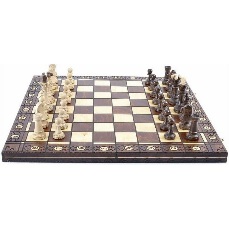 Wegiel Handmade Junior European International Chess Set - 16 Inch Folding  Wooden Board & Pieces